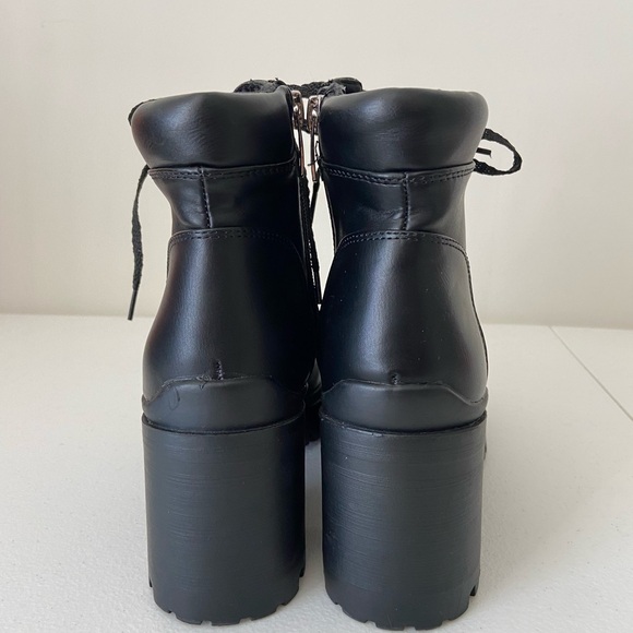 NWOT | Nine West women’s faux leather lace up combat zip boots wedge chunk heel - Picture 3 of 7